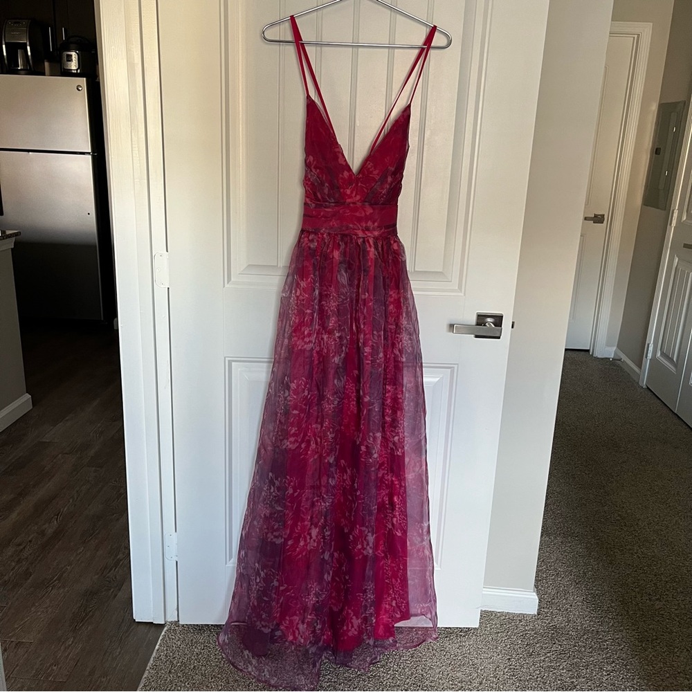Lulu's Fuchsia Floral Lace Maxi Dress with Plunging V-Neck - Picture 5 of 13